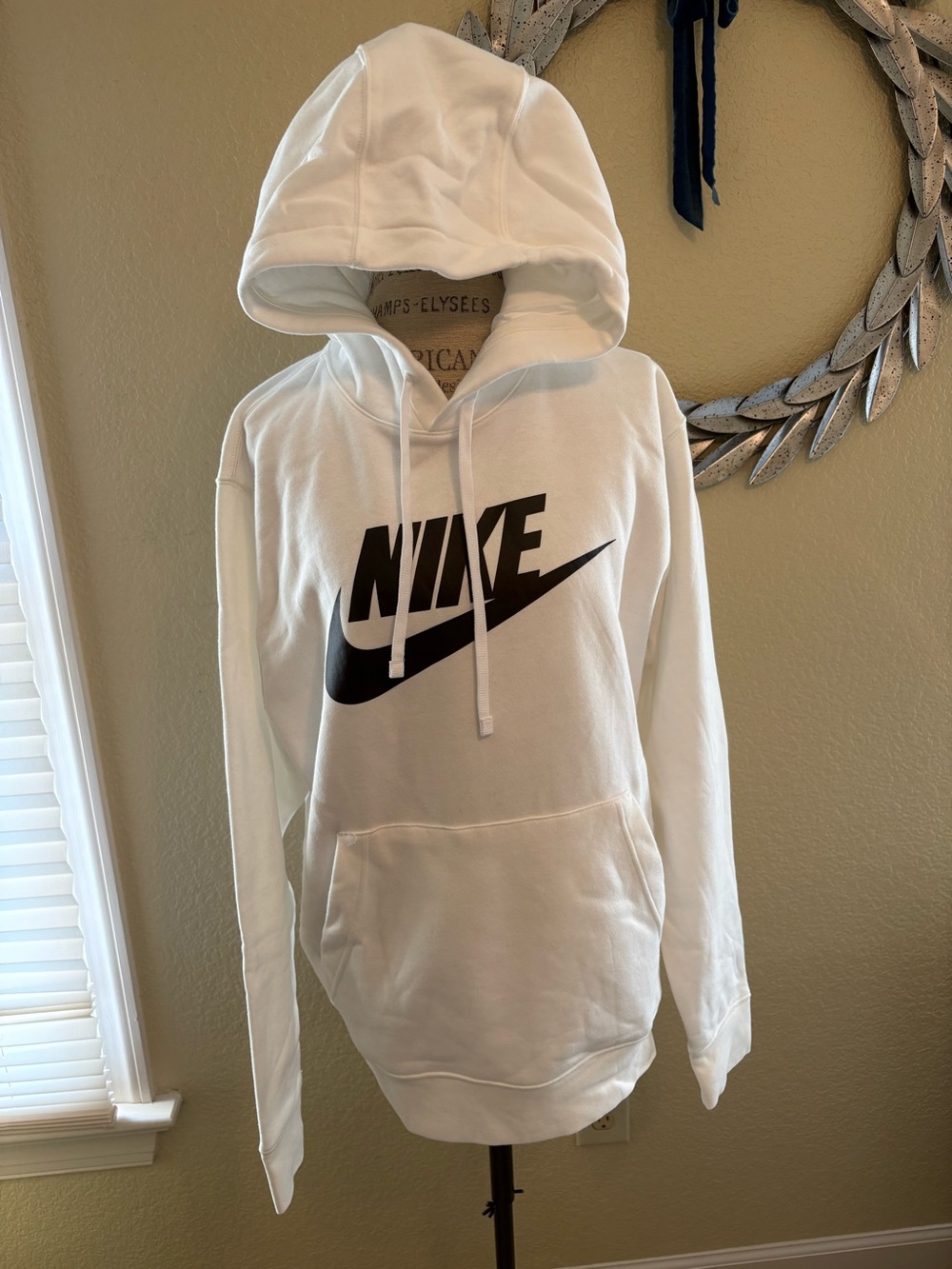 Nike White Pullover Hoodie with Black Logo - Men's Sweater